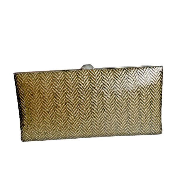 Lodis Chevron Pattern Gold Brown Framed  Metallic Leather Clutch Organizer - Picture 12 of 12